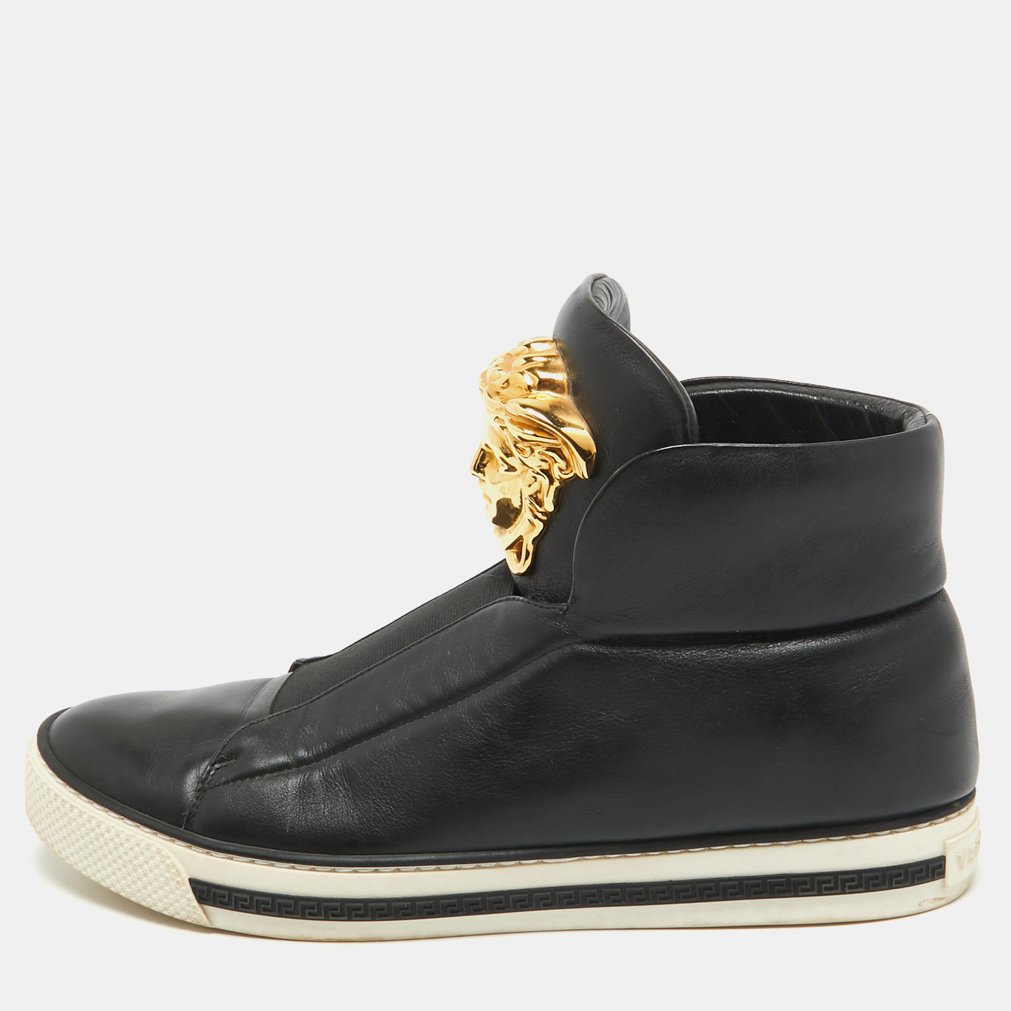 

Versace Black Leather Palazzo High Top Sneakers Size