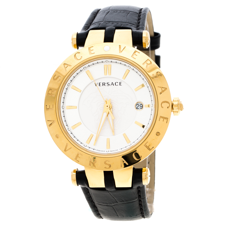 Versace Silver White Gold Plated Steel V-Race VQP Men's Wristwatch 42 mm