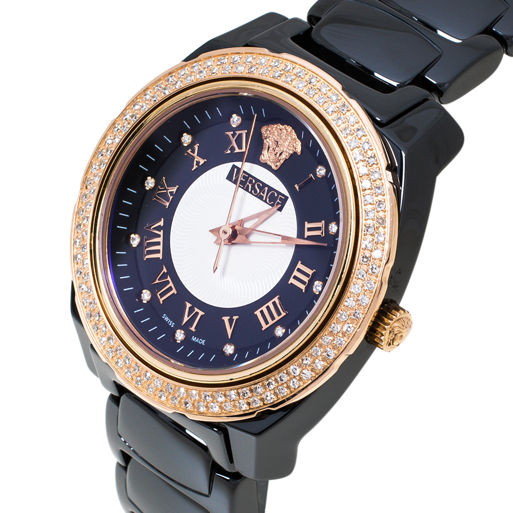 

Versace Black Ceramic Rose Gold Stainless Steel Diamonds DV One Glamour