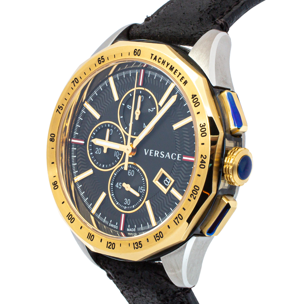 

Versace Black Two Tone Stainless Steel & Leather Glaze VEBJ00218 Men's Wristwatch