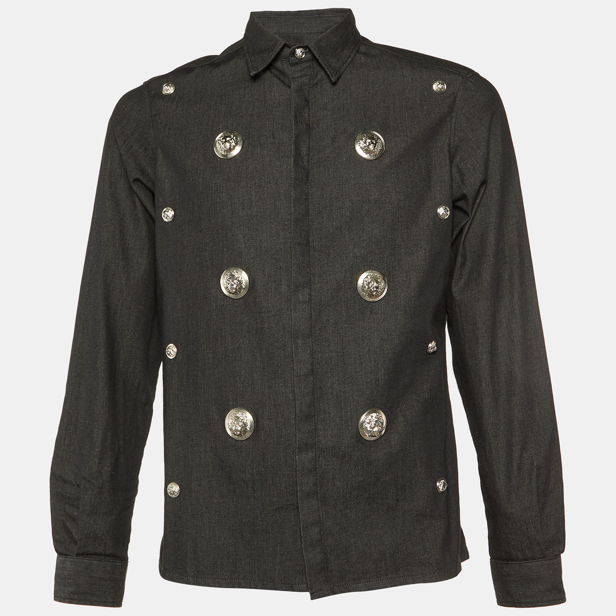 

Versus Versace Black Cotton Logo Button Embellished Shirt M