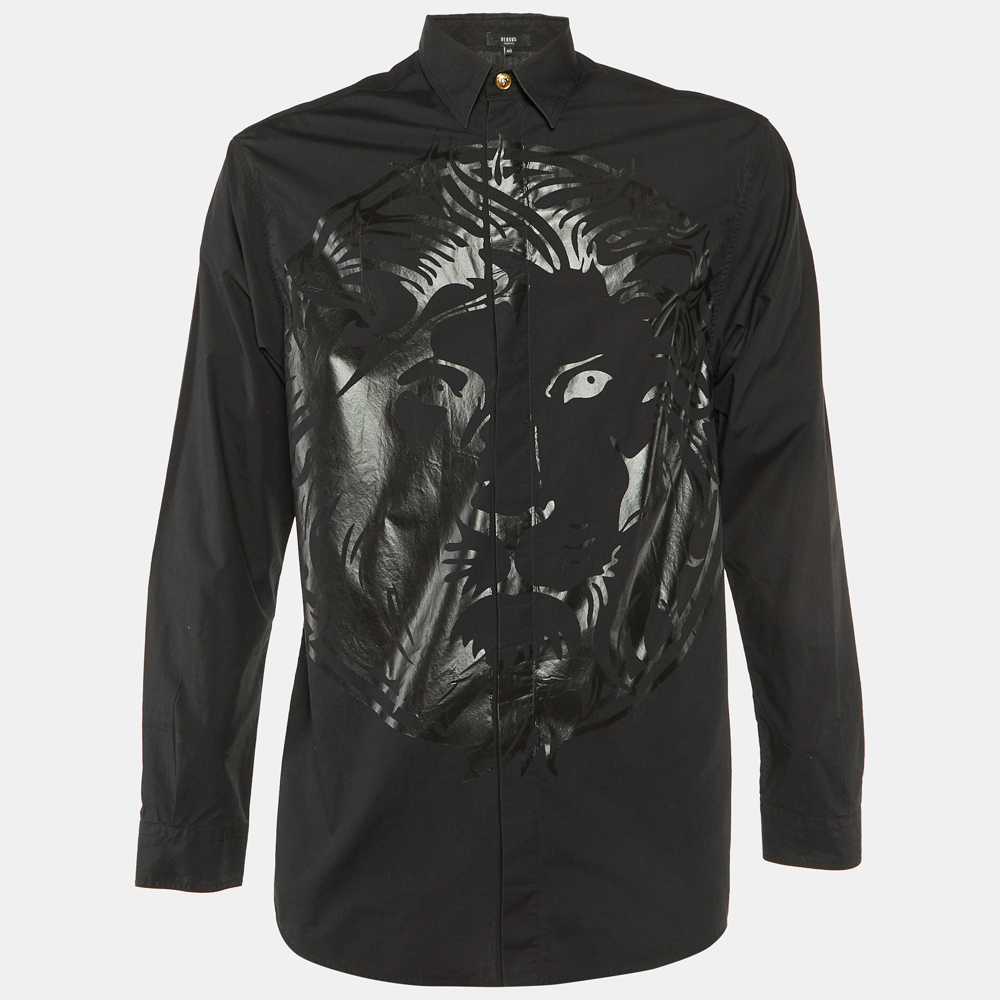 

Versus Versace Black Tiger Print Cotton Button Front Shirt M