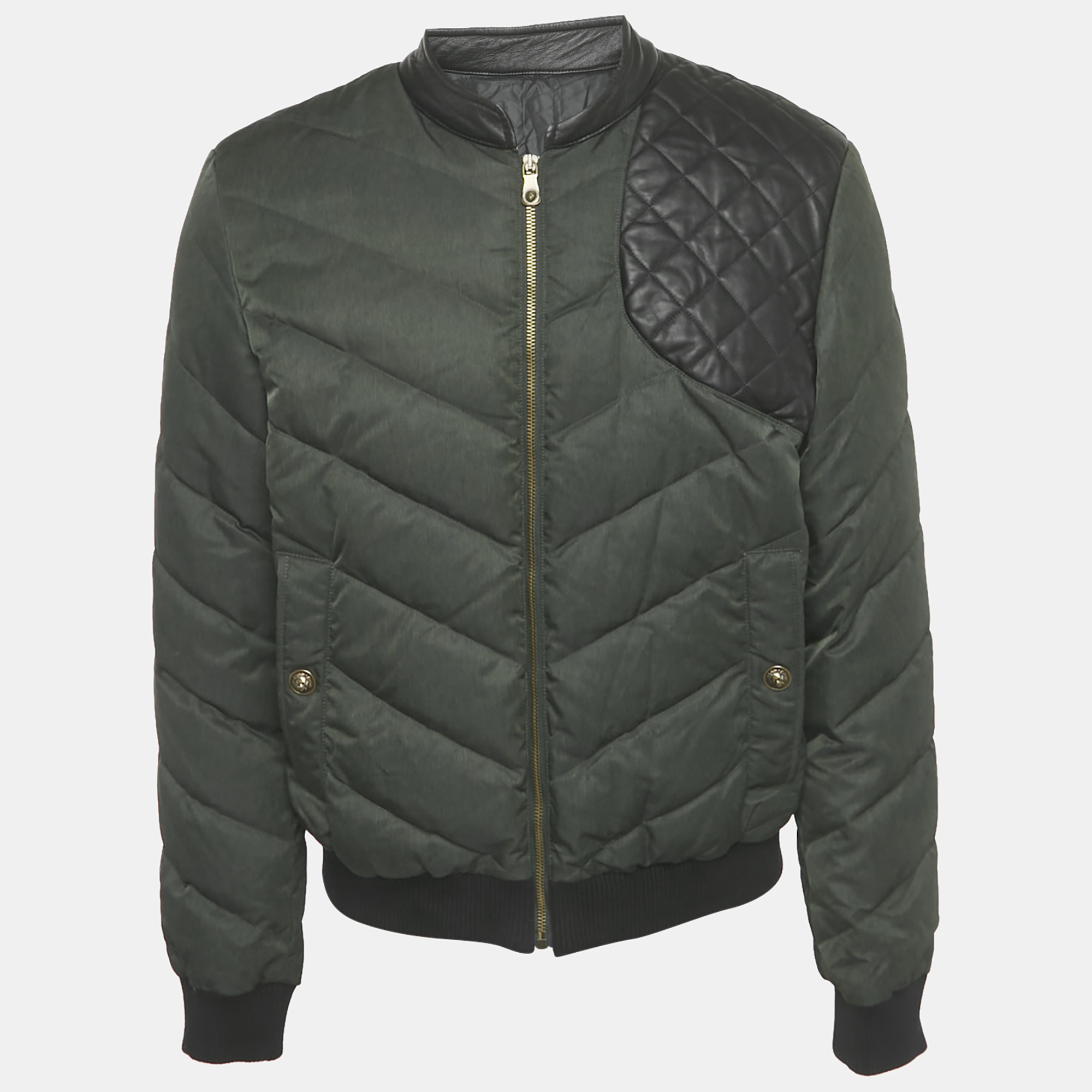 

Versus Versace Green Synthetic Zip-Up Quilted Down Jacket XL