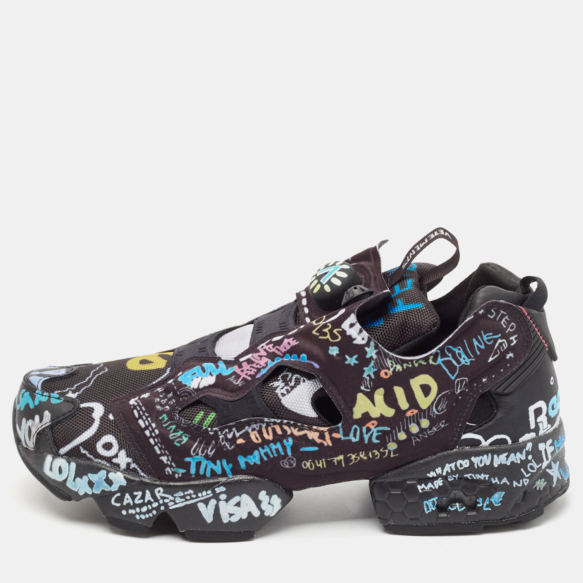 

Vetements x Reebok Black Graffiti Fabric Instapump Fury Sneakers Size