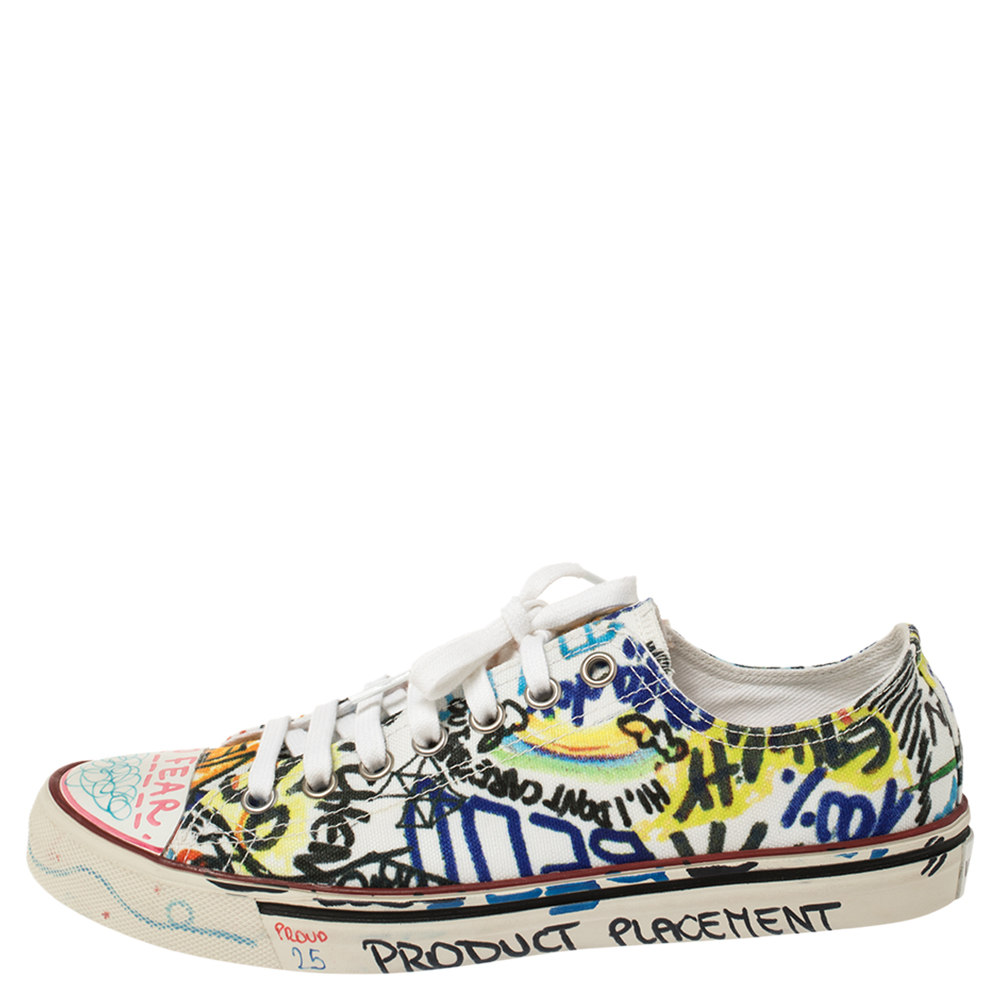 

Vetements Multicolor Graffiti Canvas Low Top Lace Up Sneakers Size