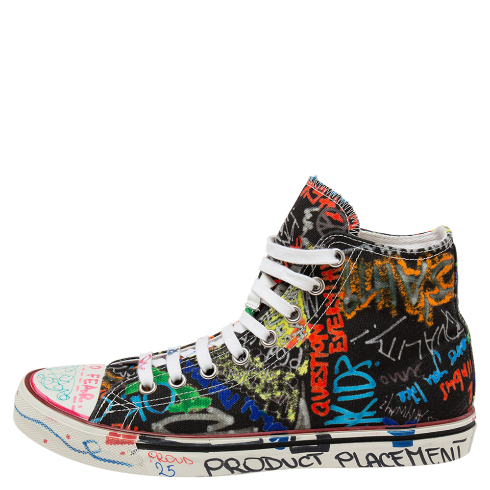 

Vetements Multicolor Graffiti Print Canvas High-Top Sneakers Size