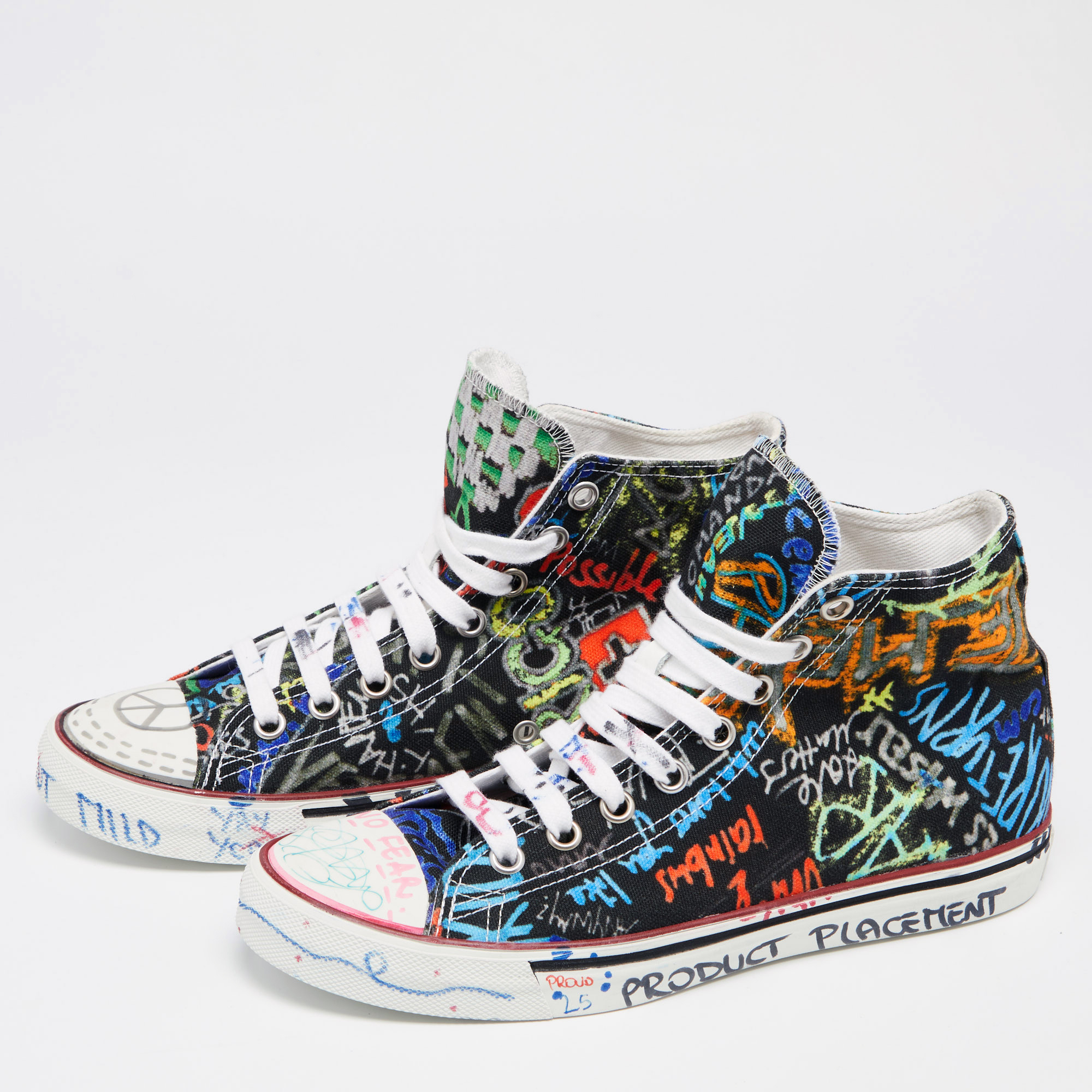 Vetements Multicolor Graffiti Canvas High-Top Sneakers Size