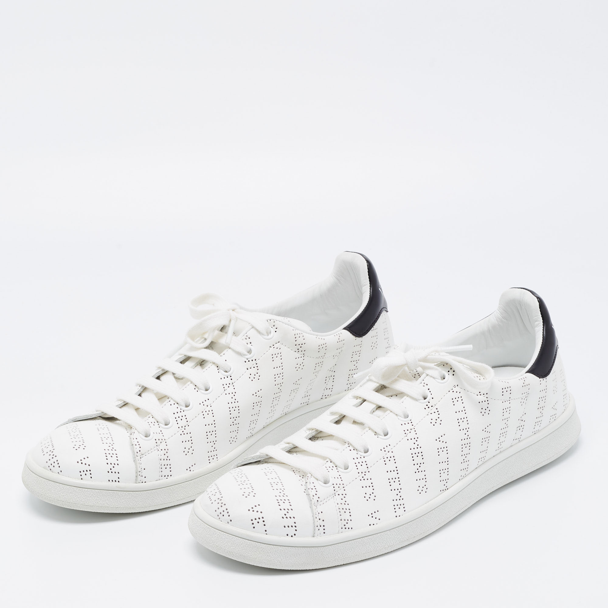 

Vetements White Leather Monogram Embossed Low Top Sneakers Size