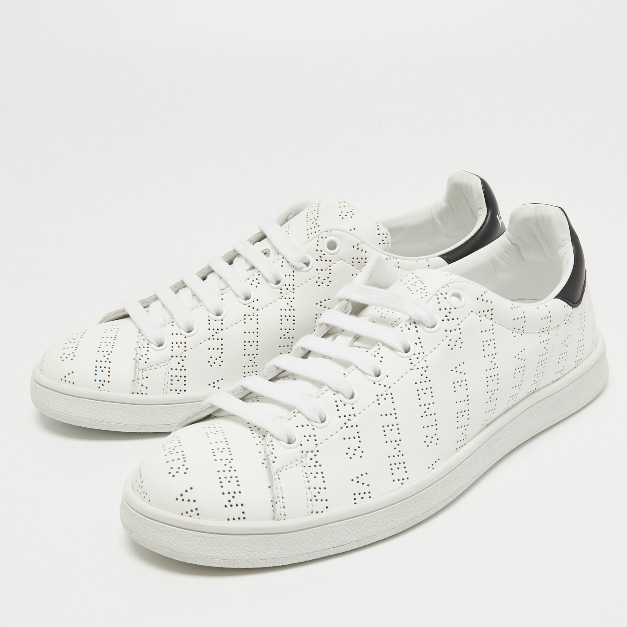 

Vetements White Perforated Logo Leather Low Top Sneakers Size