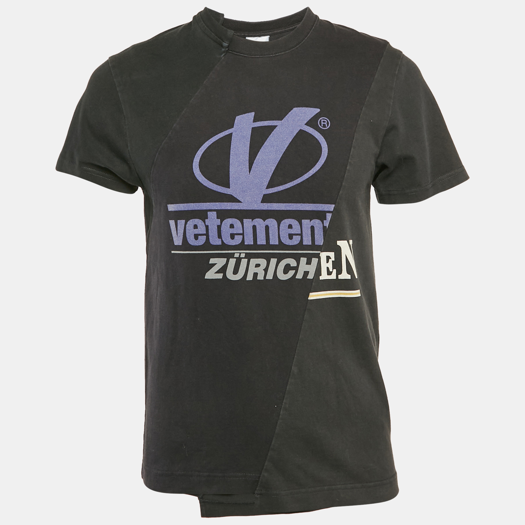 

Vetements Black Printed Jersey Reconstructed Zürich T-Shirt S