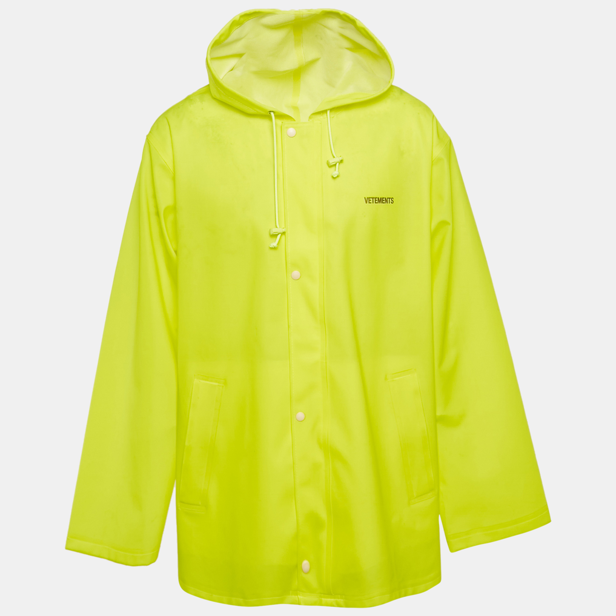 

Vetements Neon Yellow Logo Print Synthetic Raincoat, Green