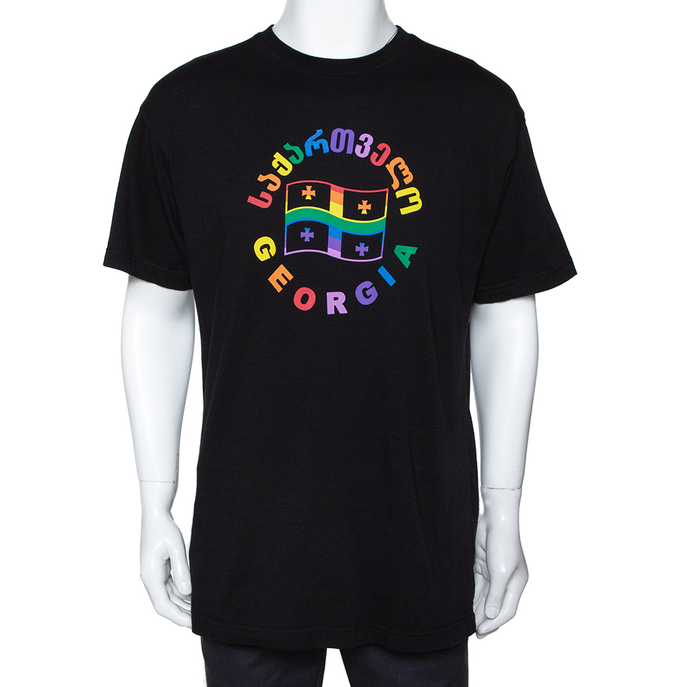 

Vetements Black Cotton Rainbow Georgia Flag Print T Shirt S