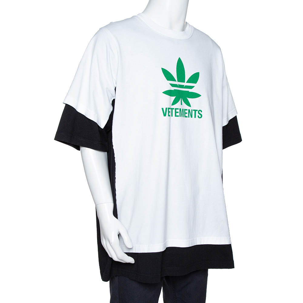 

Vetements Monochrome Leaf Logo Print Cotton Double Layered T-Shirt, White