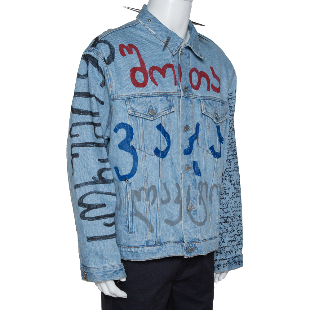 

Vetements Blue Printed Denim Spiked Oversized Jacket
