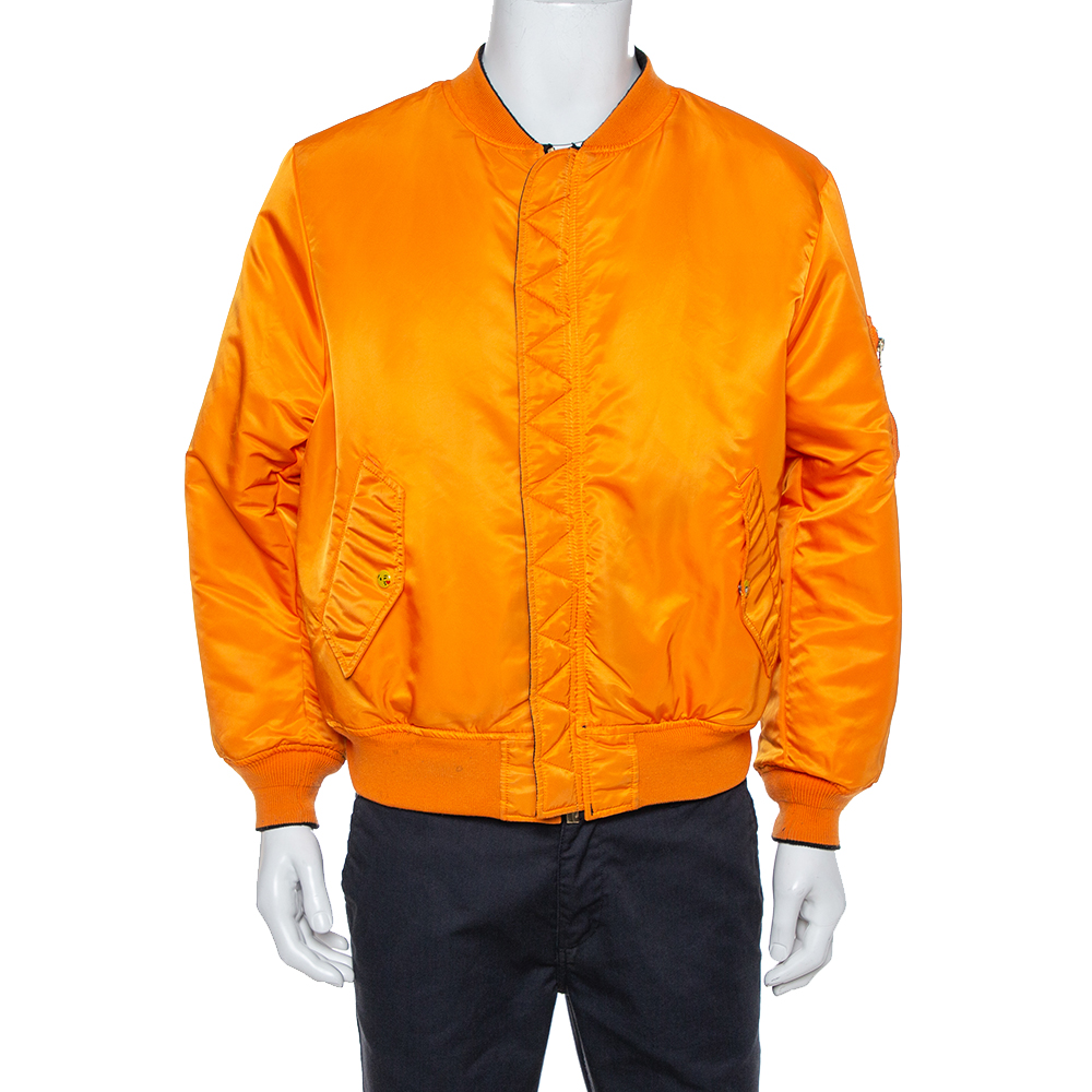 

Vetements Black & Orange Synthetic Logo Print Reversible Bomber Jacket