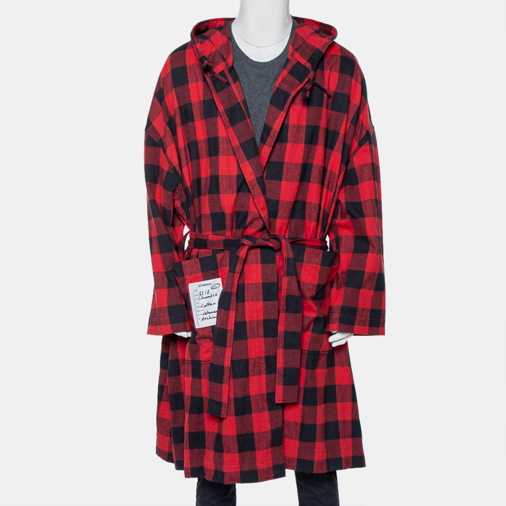 Pre-owned Vetements Red & Black Plaided Flannel Belted Robe M