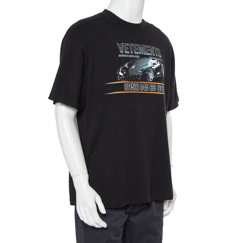 

Vetements Black Logo Printed Cotton Crewneck Oversized T-Shirt