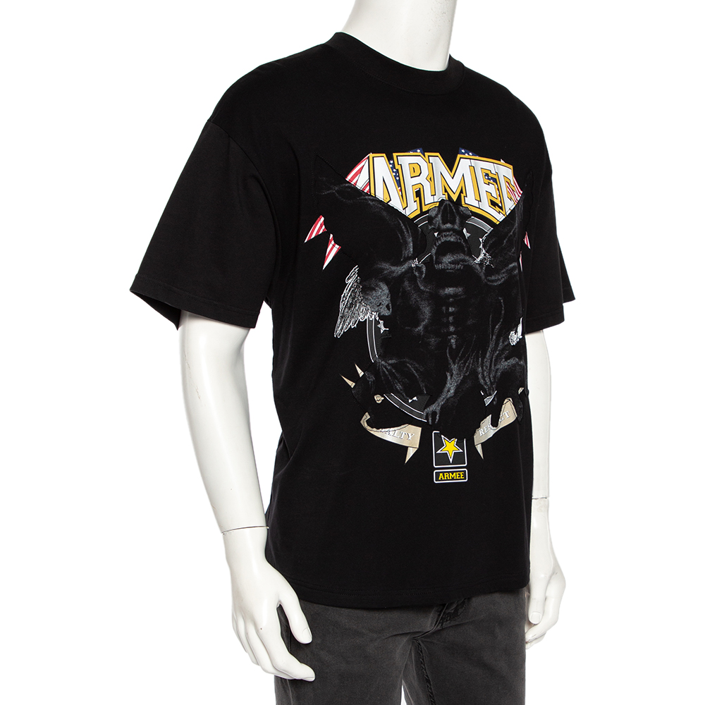 

Vetements Black Cotton Armee Print and Crystal Embellished Crew Neck T-Shirt