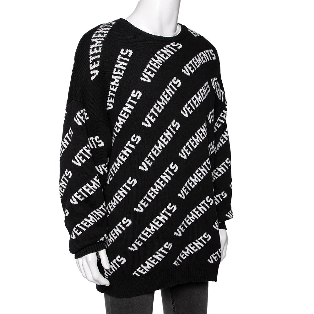 

Vetements Black Logo Jacquard Knit Oversized Jumper