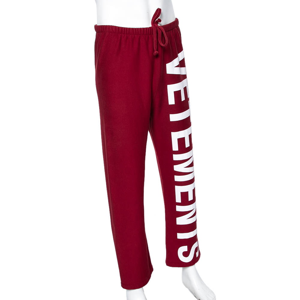 

Vetements Burgundy Logo Printed Cotton Knit Sweatpants