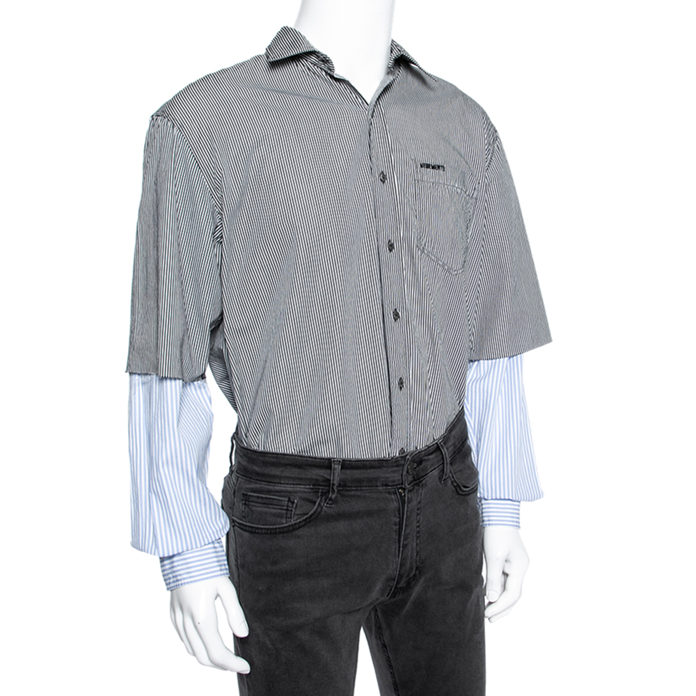 

Vetements Tri Color Striped Cotton Shirt, Black