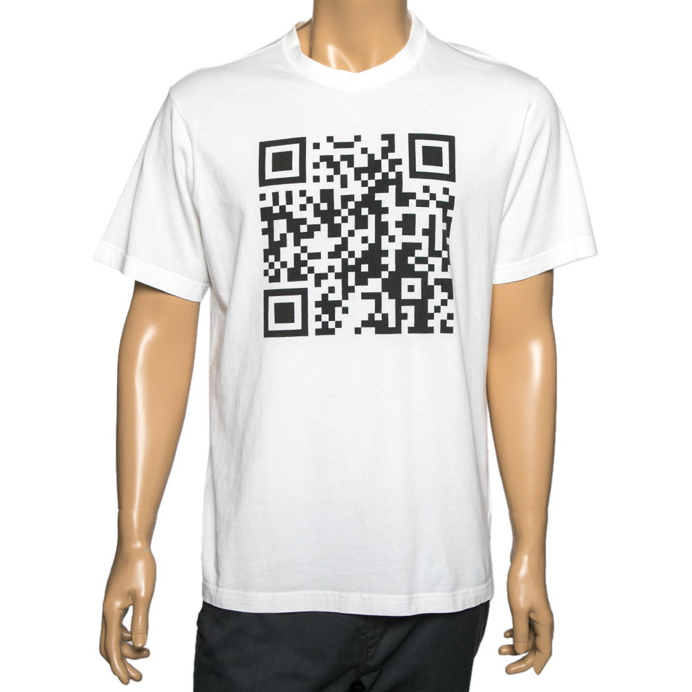 Pre-owned Vetements White Cotton Qr Code Printed Crew Neck T-shirt M