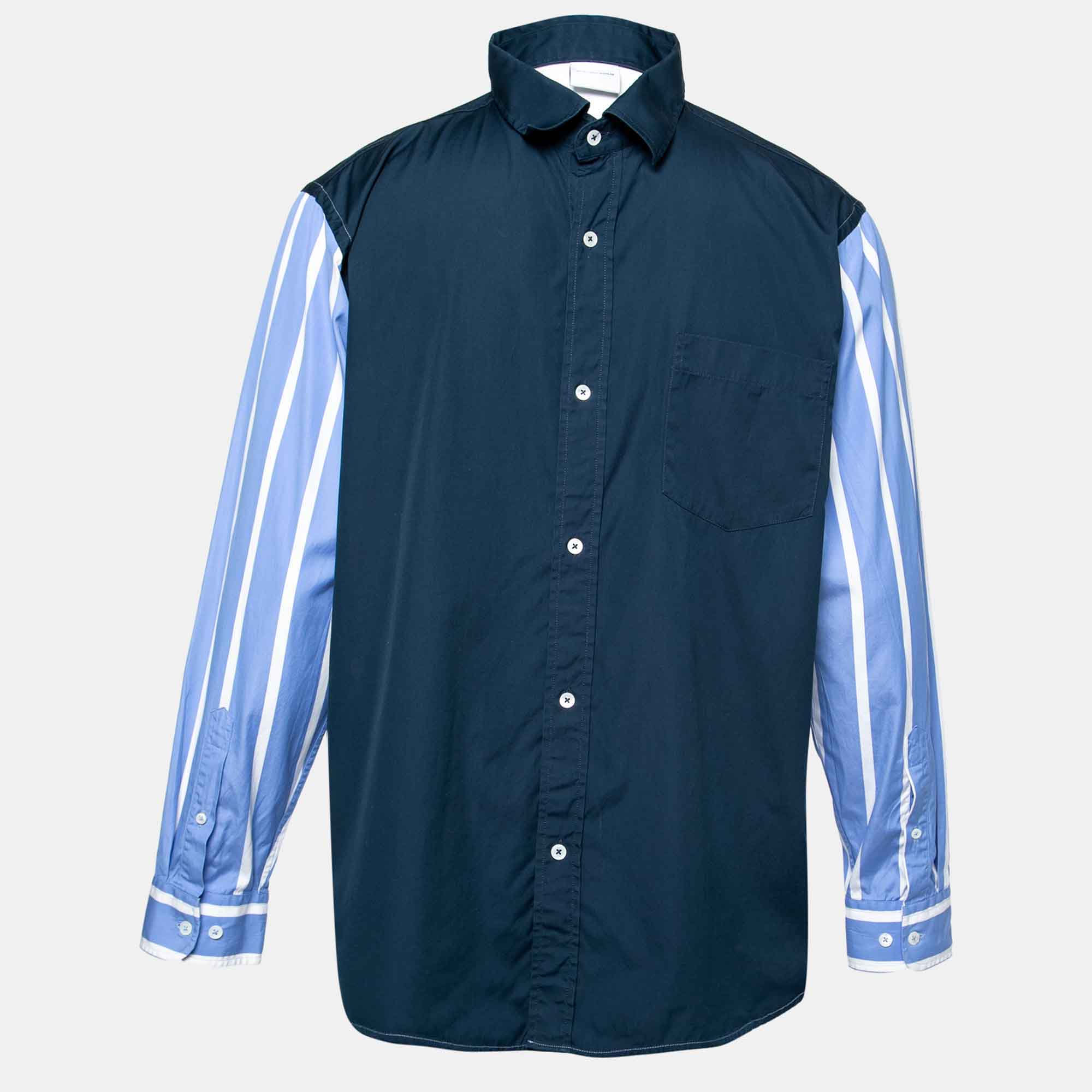 

Vetements Blue Stripe Printed Button Down Double Face Shirt