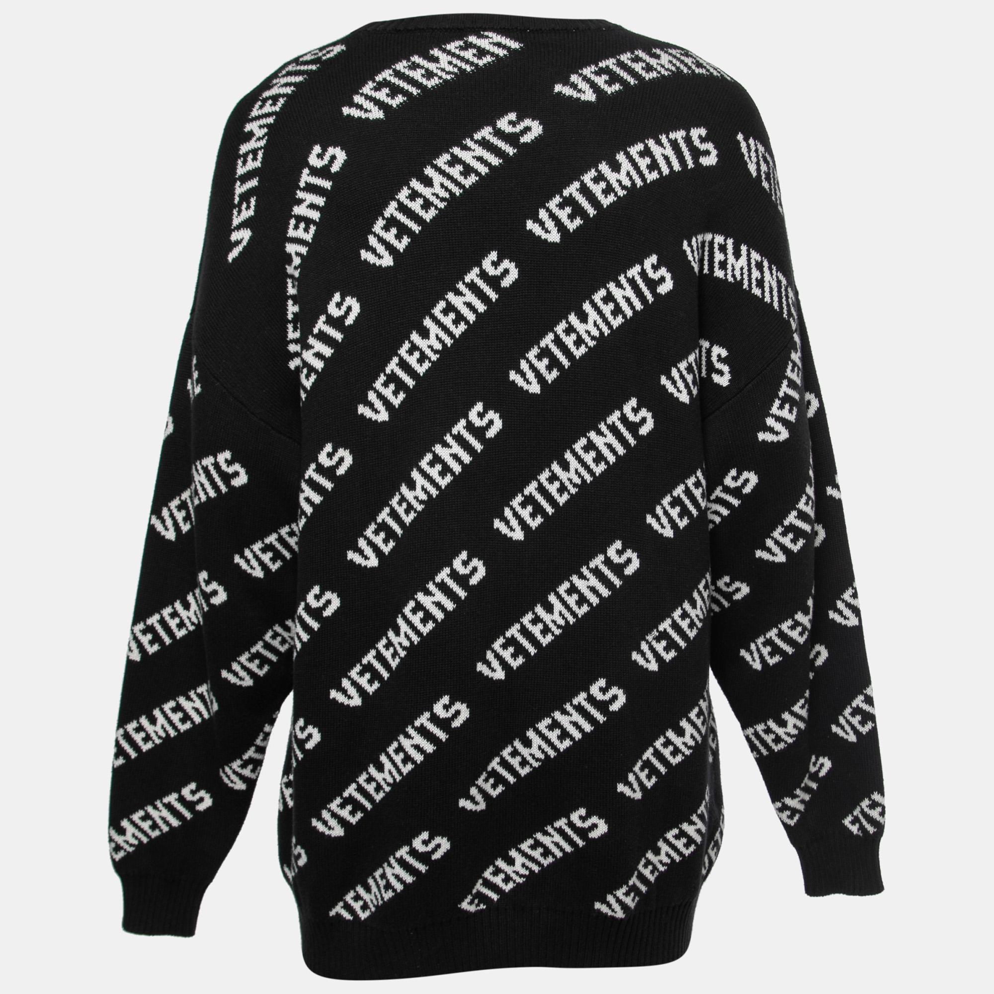 

Vetements Black Knit All-Over-Logo Oversized Unisex Sweater