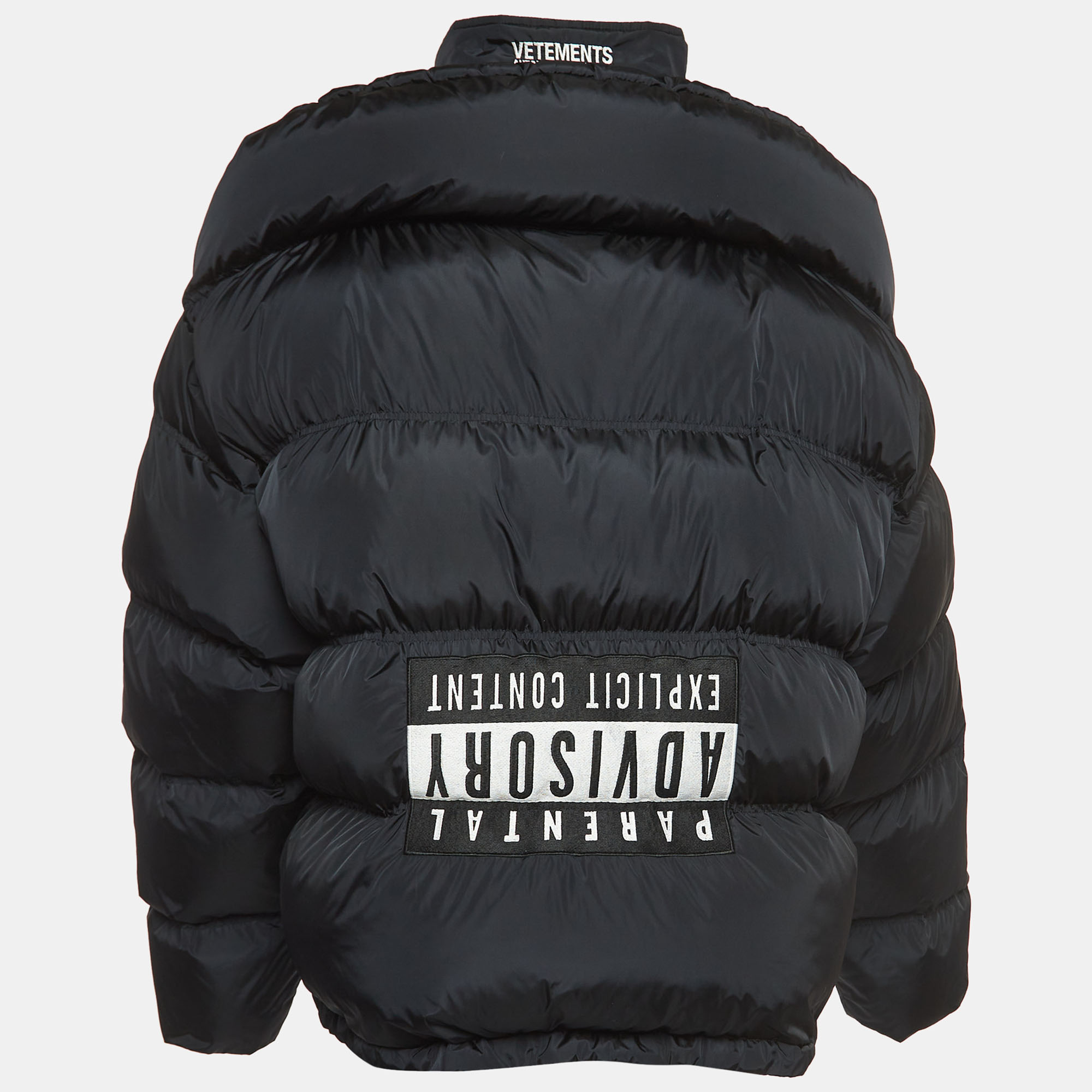 

Vetements Black Quilted Nylon Blend Logo Plaque Upside-Down Puffer Jacket
