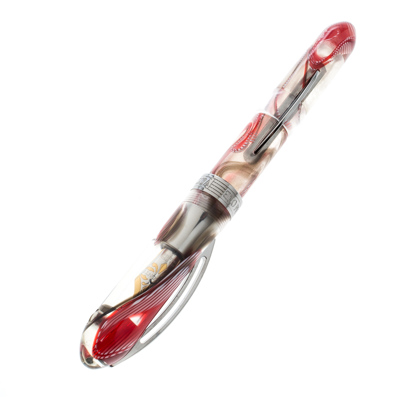 Visconti Red Swirl Resin Millenium Arc One Limited Edition 835 Fountain Pen, with 18 K Two Tone Gold Nib M