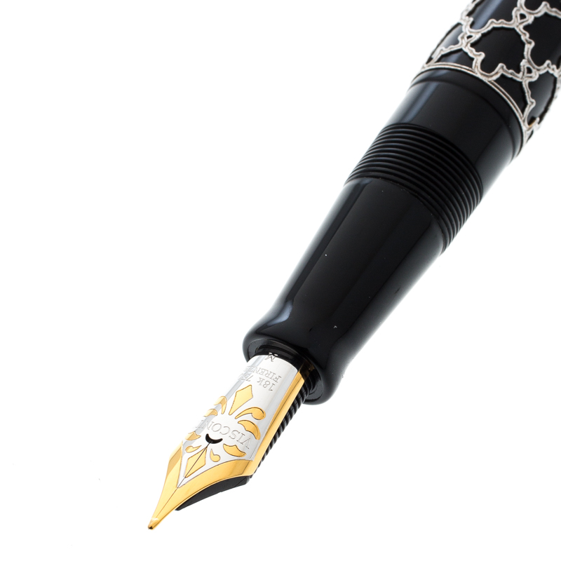 

Visconti Alhambra Black Sterling Silver Lattice Overlay Limited Edition 02 Fountain Pen, with 18 K Two Tone Gold Nib