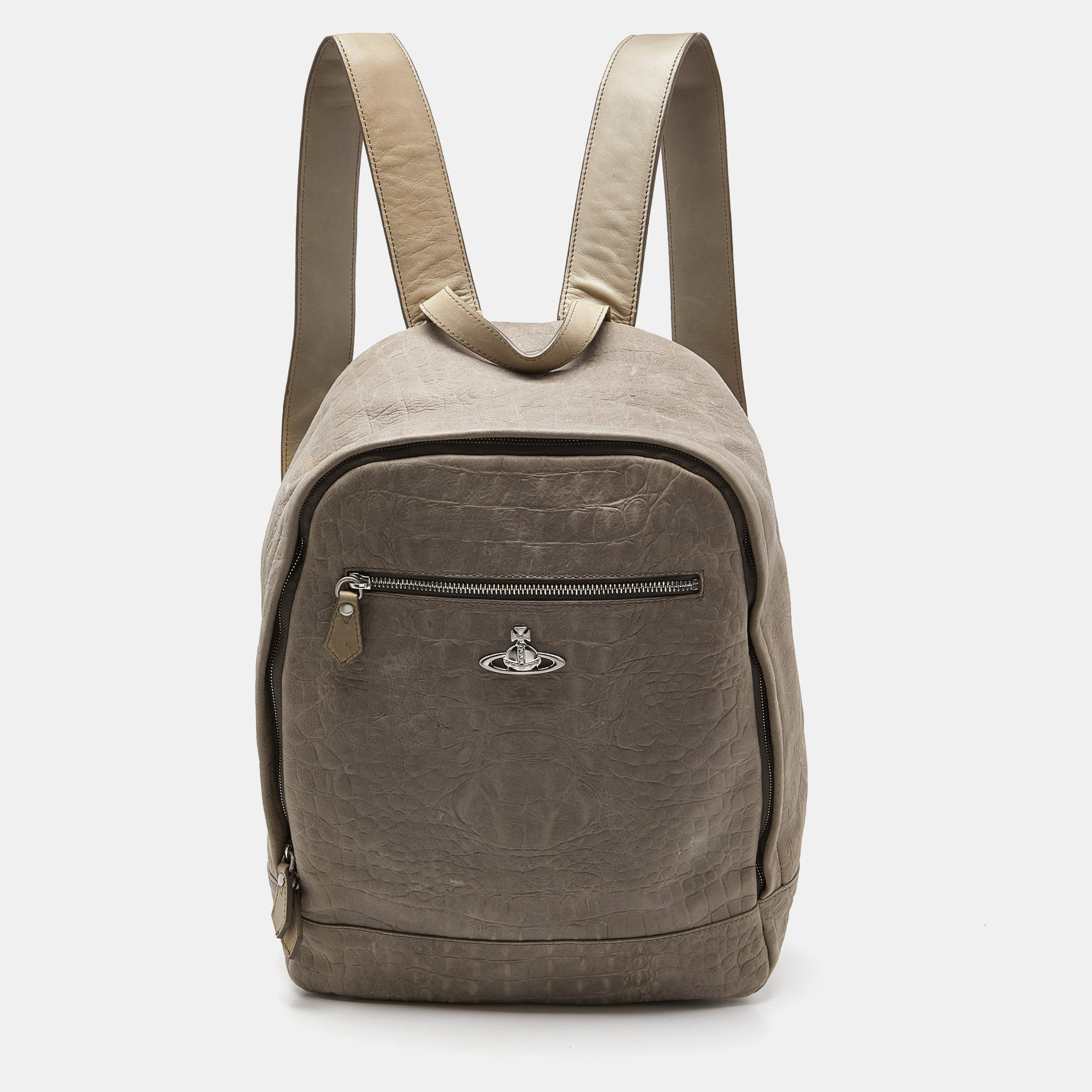 Pre-owned Vivienne Westwood Grey Croc Embossed Leather Backpack