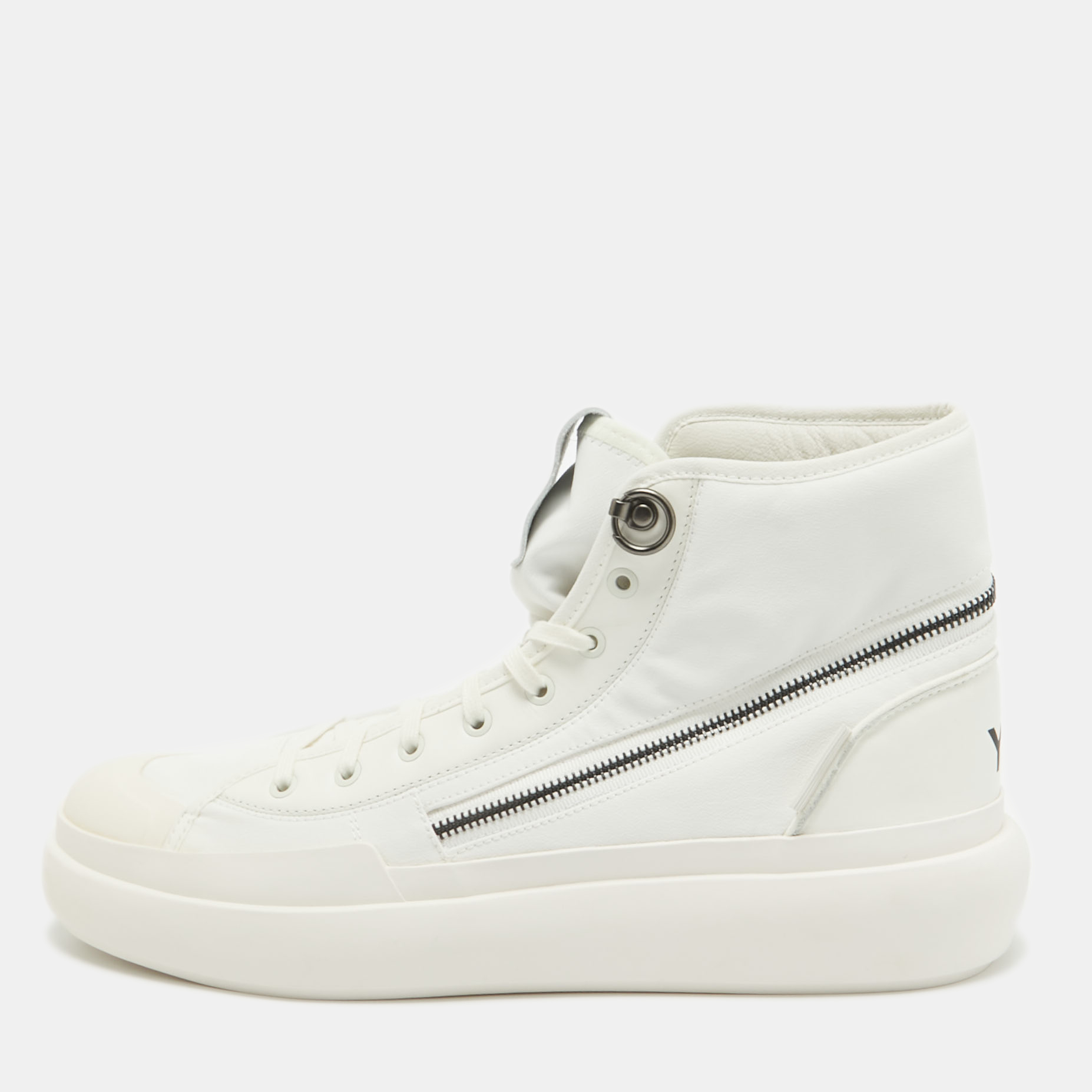 Pre-owned Y-3 X Adidas White Coated Canvas And Leather Ajatu Court High Core White Sneakers Size 47 1/3