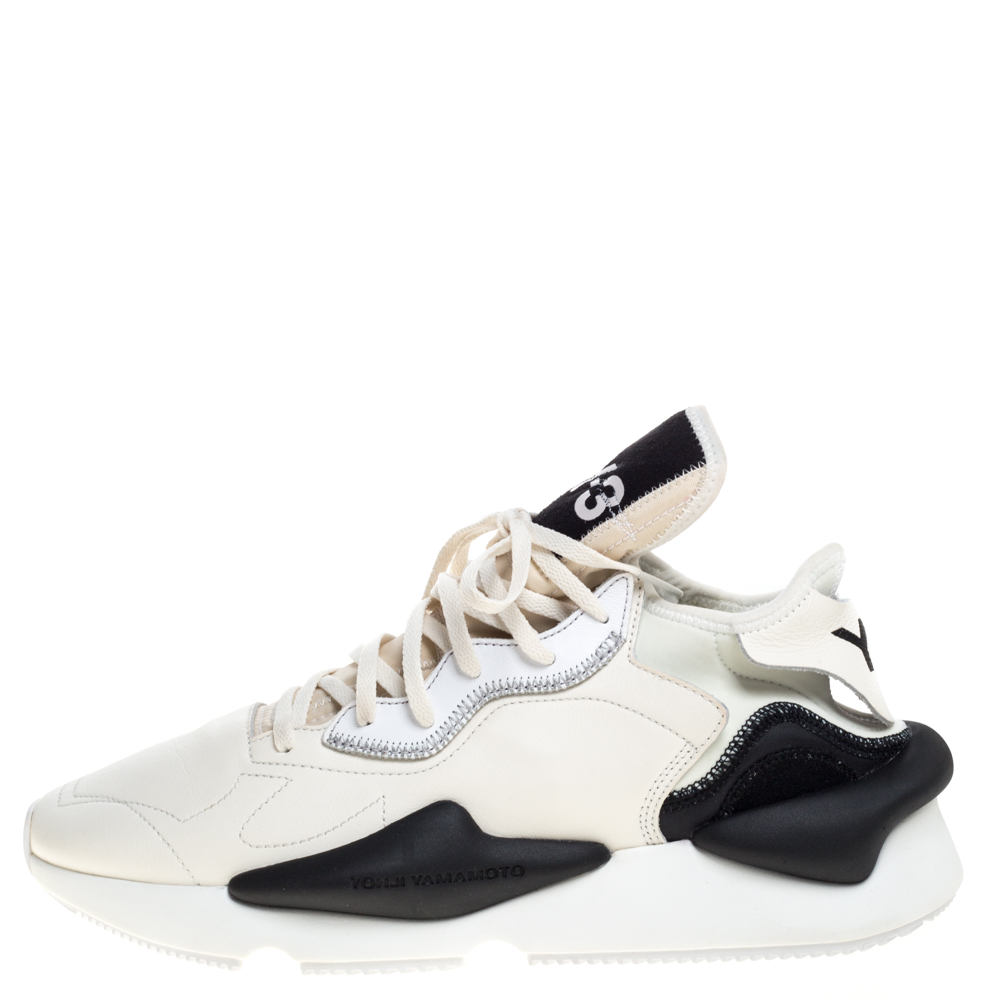 

Y-3 Cream/Black Leather and Fabric Kaiwa Sneakers Size, White