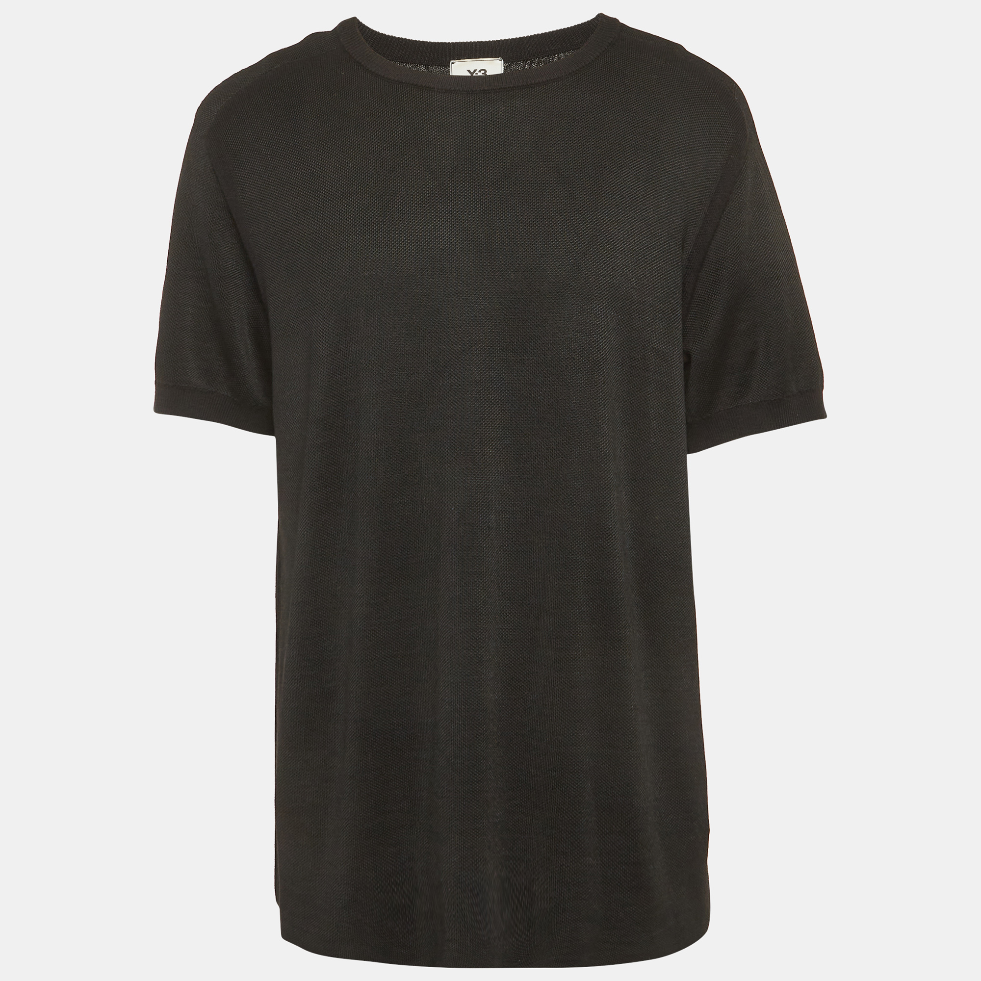Pre-owned Y-3 Black Mesh Jersey Crew Neck T-shirt L