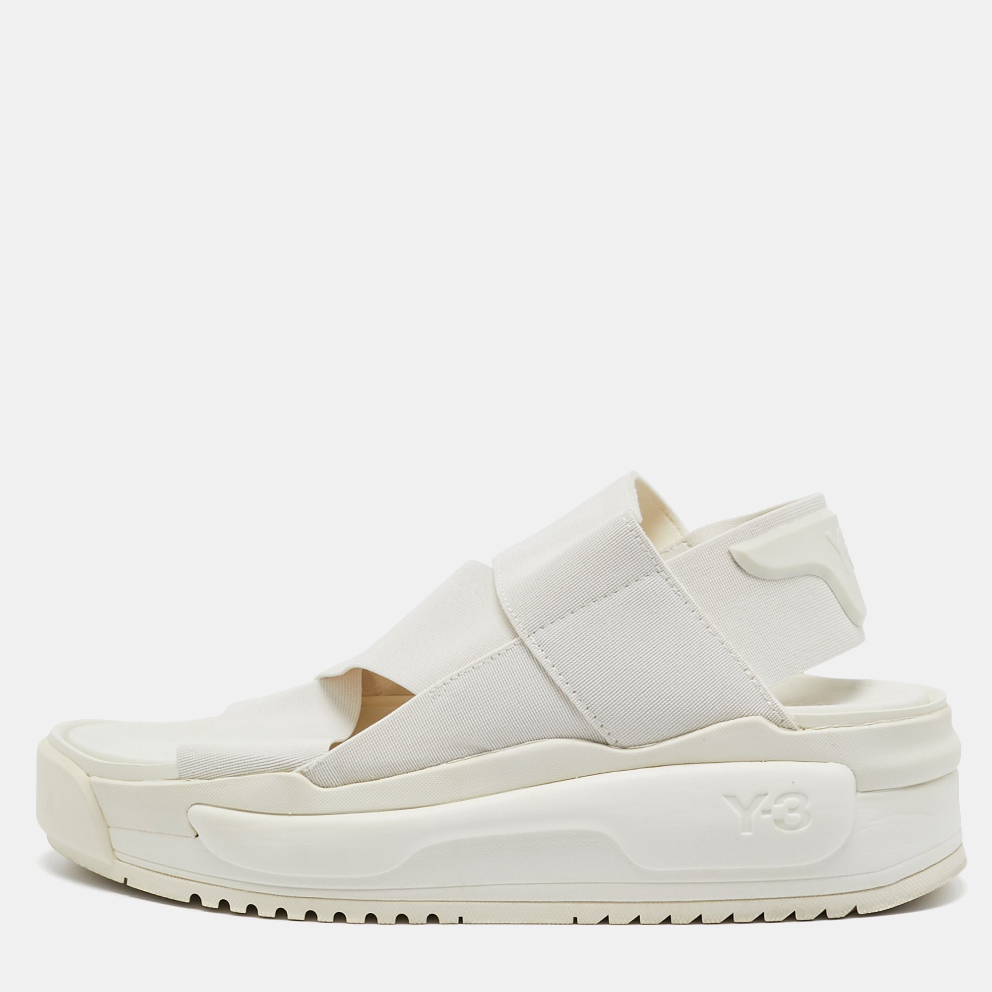 

Y-3 White Elastic Fabric Rivalry Sandals Size, Cream