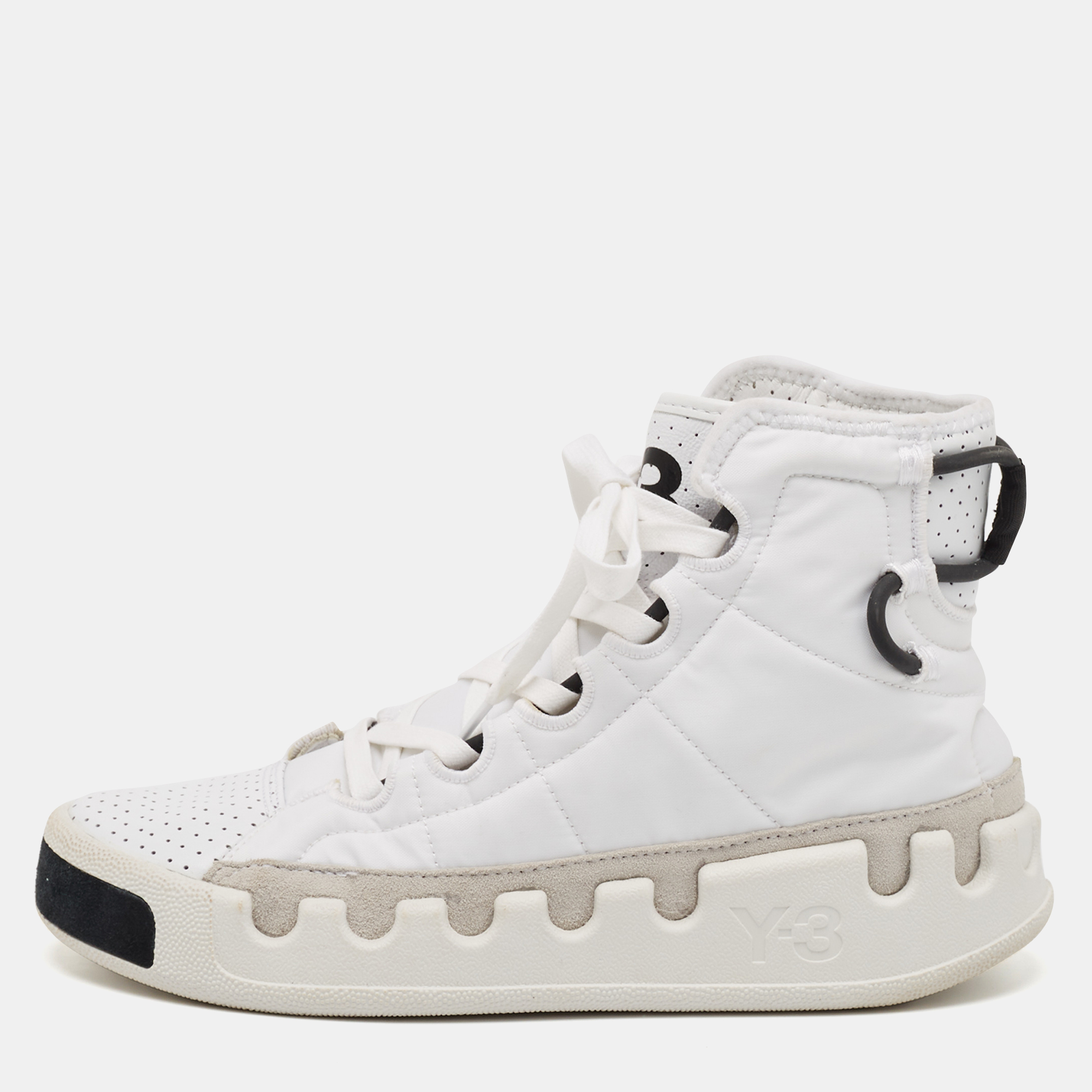 

Y-3 White Leather and Nylon Kasabaru High Top Sneakers Size