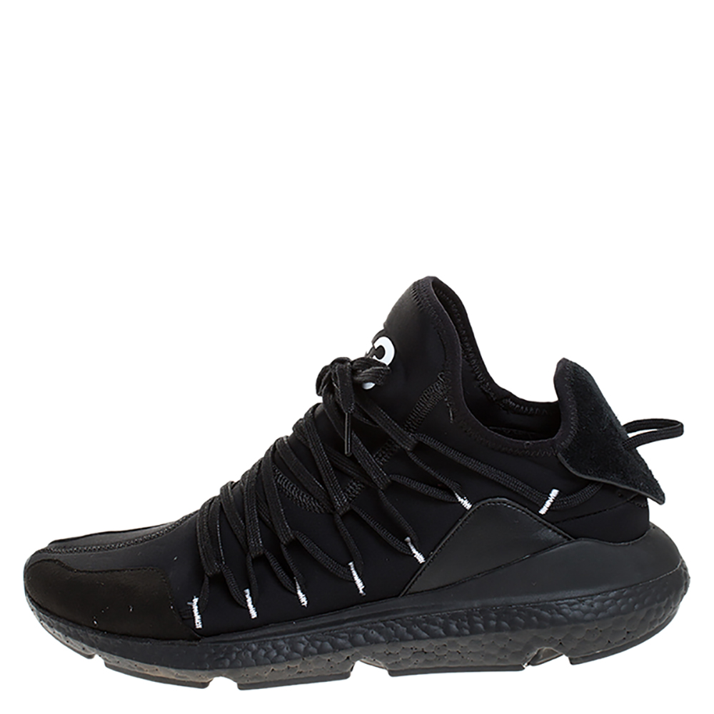 

Y-3 Adidas Black Stretch Fabric, Suede And Leather Kusari Lace Up Sneakers Size