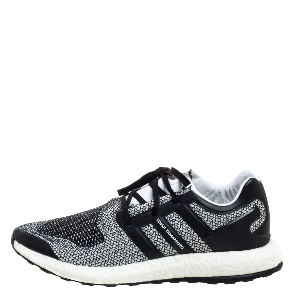 

Y-3 Black/White Cotton Knit and Leather Pureboost Sneakers Size