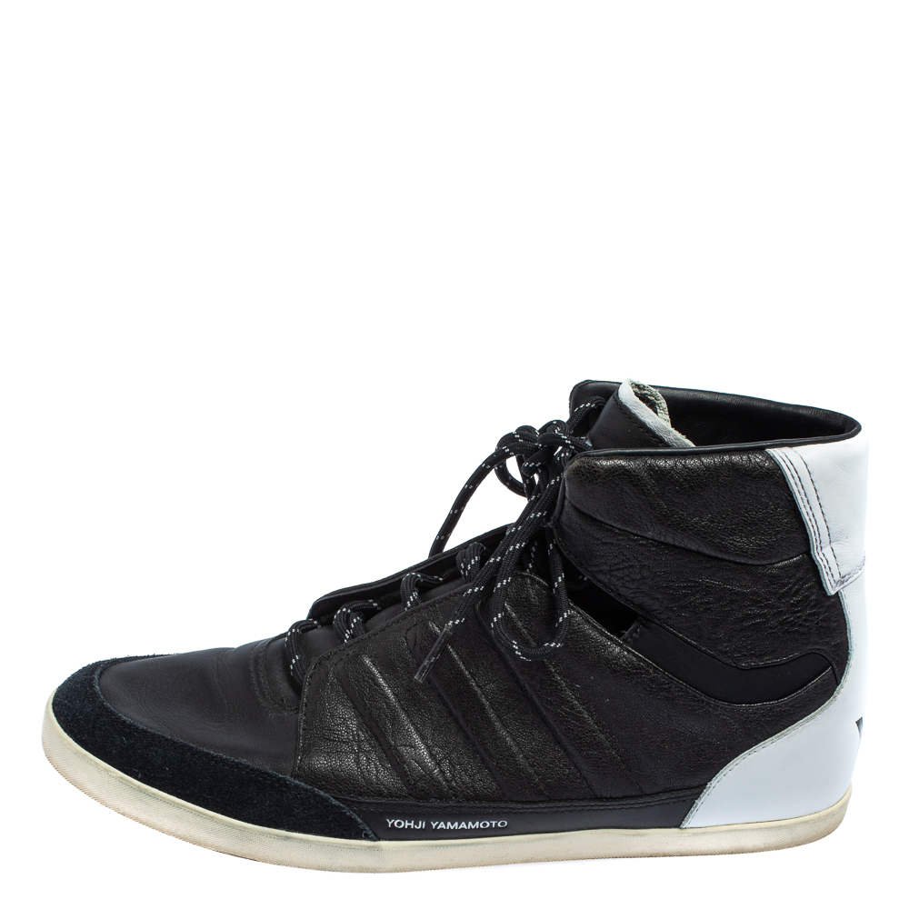 

Y-3 x adidas Yojhi Yamamoto Black/White Leather And Suede Honja High Top Sneakers Size  1/3