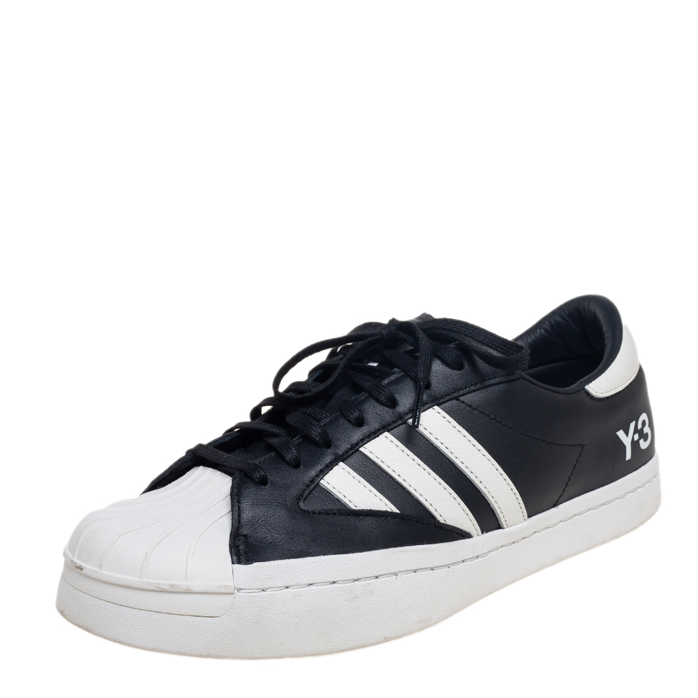 Y-3 White/Black Leather Yohji Star Low-Top Sneakers Size 42 2/3