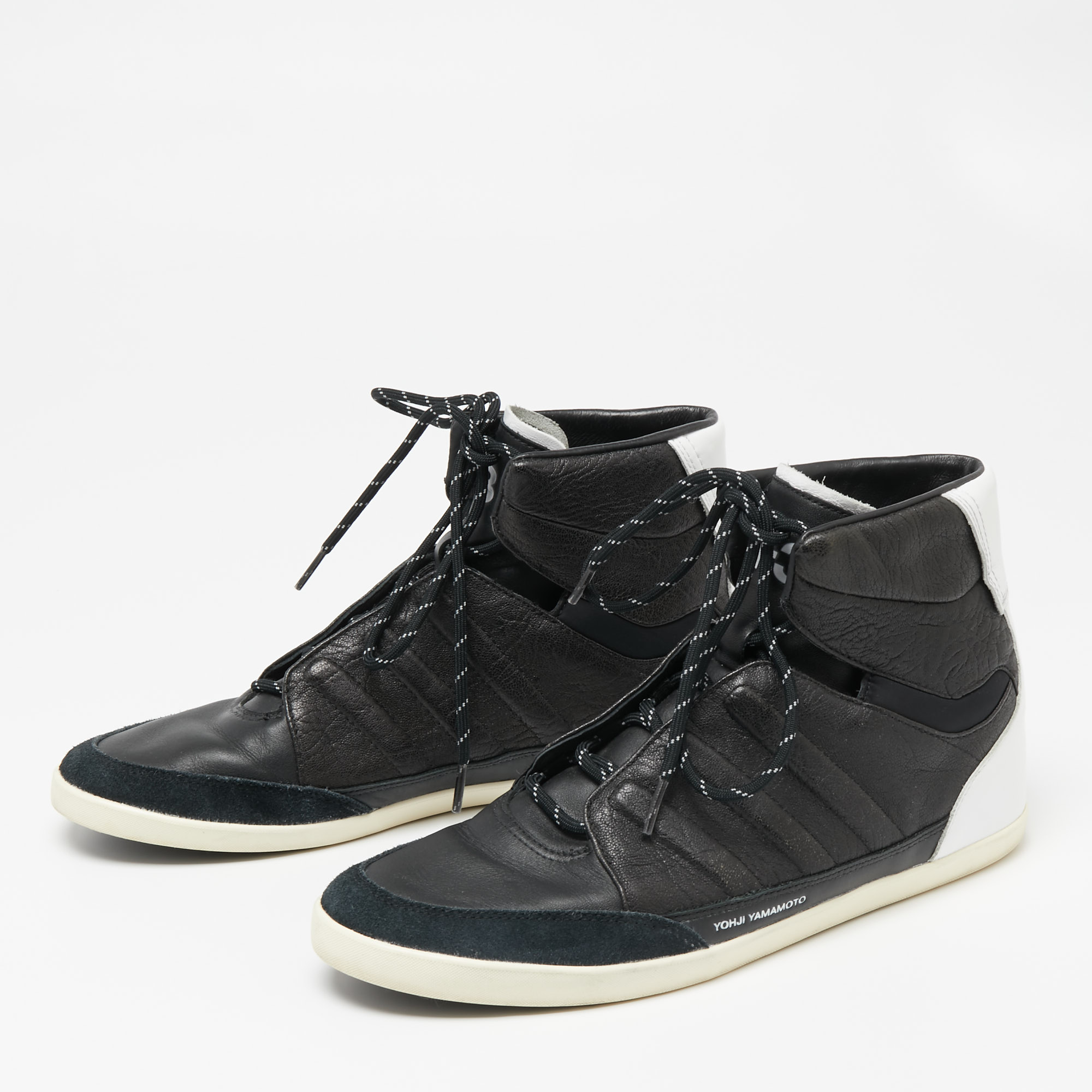 

Y-3 x adidas Yojhi Yamamoto Black/White Leather And Suede Honja High Top Sneakers Size 41 1/3
