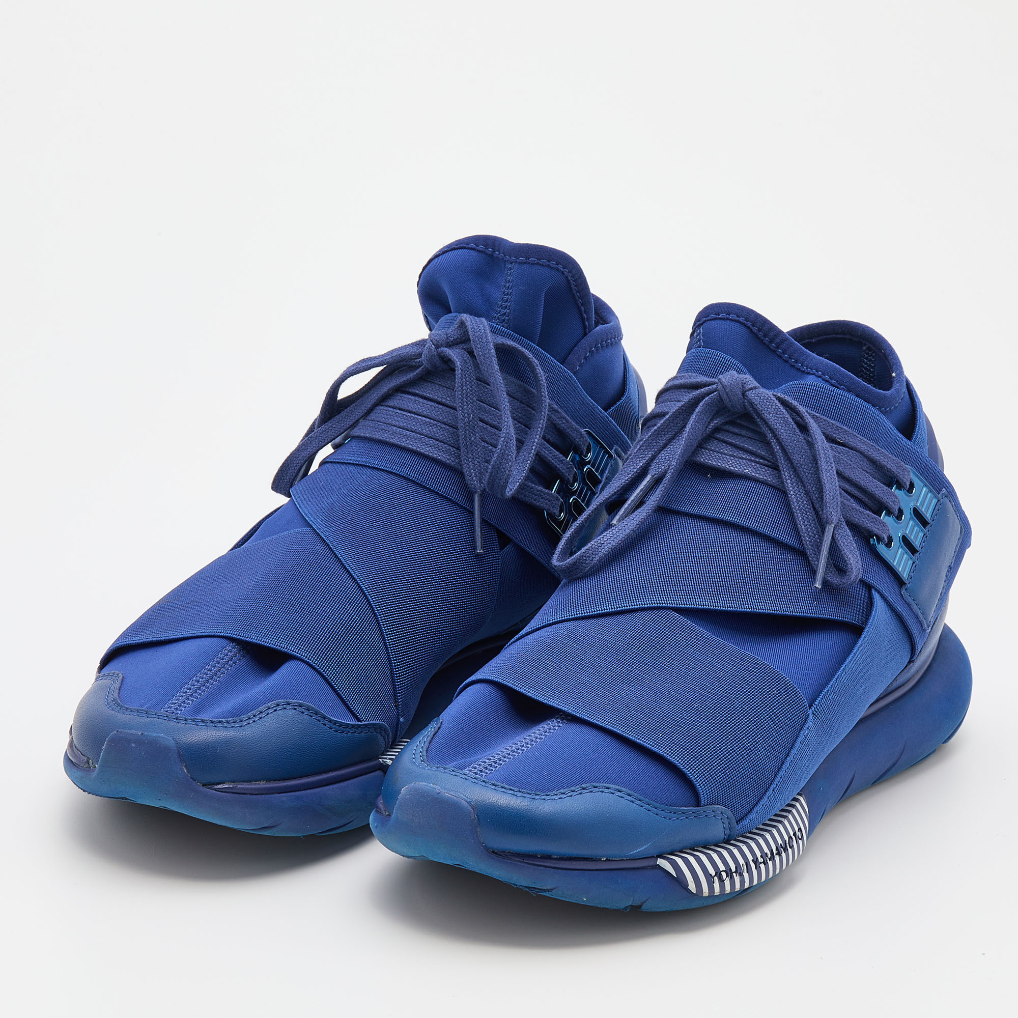 

Adidas Y-3 Blue Neoprene And Leather Qasa High Top Sneakers Size