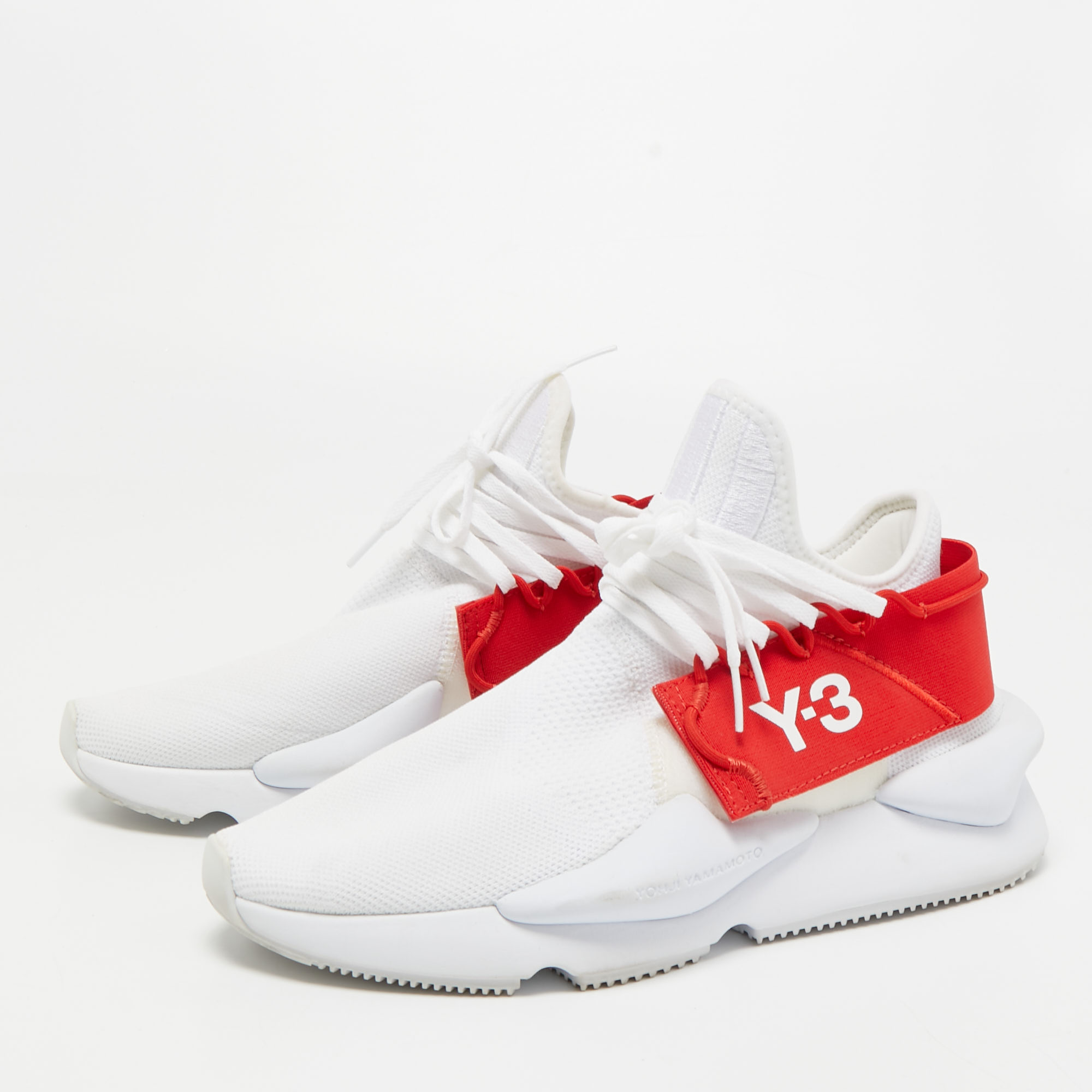 

Y-3 White Knit Fabric Low Top Sneakers Size