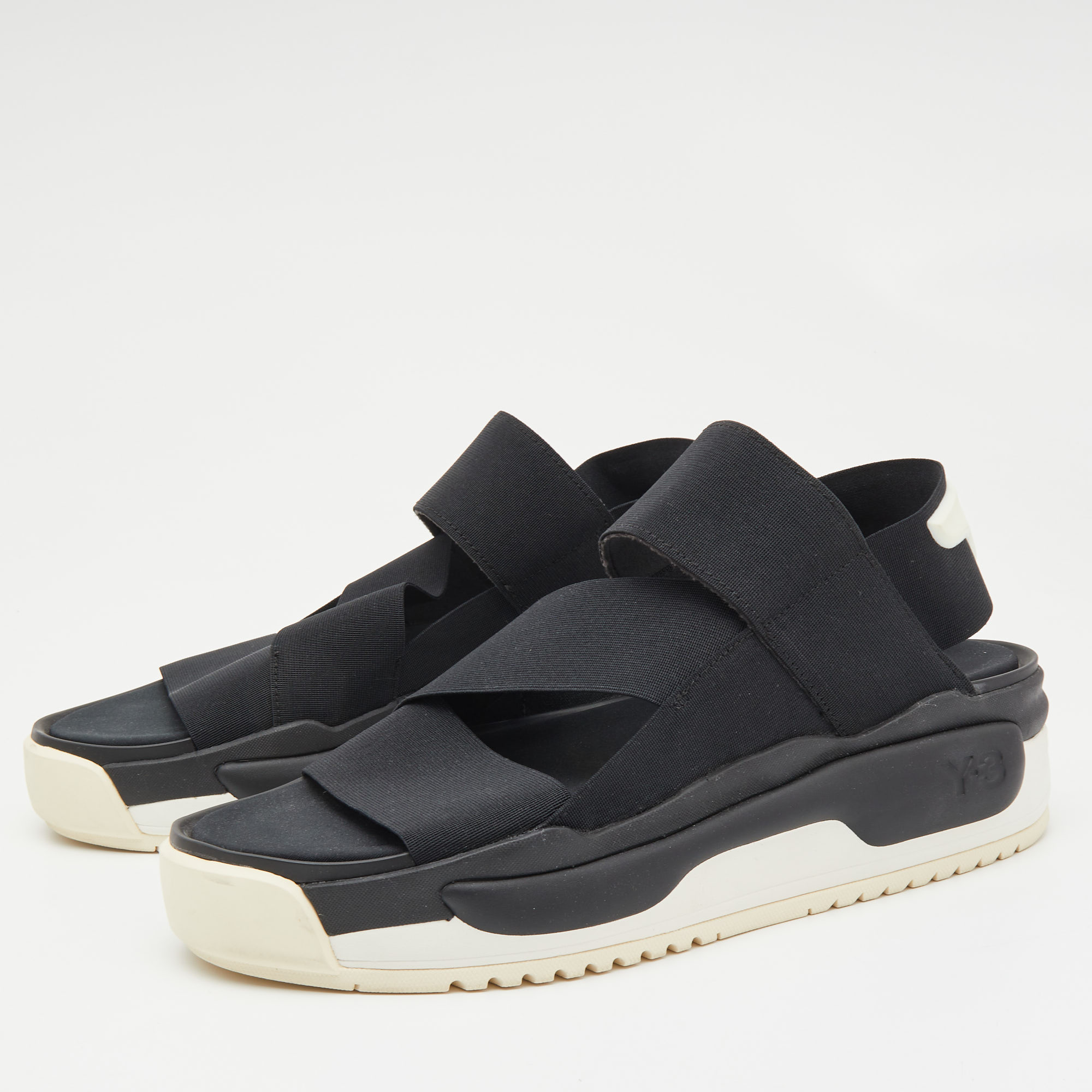

Y-3 Black Elastic Slingback Flat Sandals Size