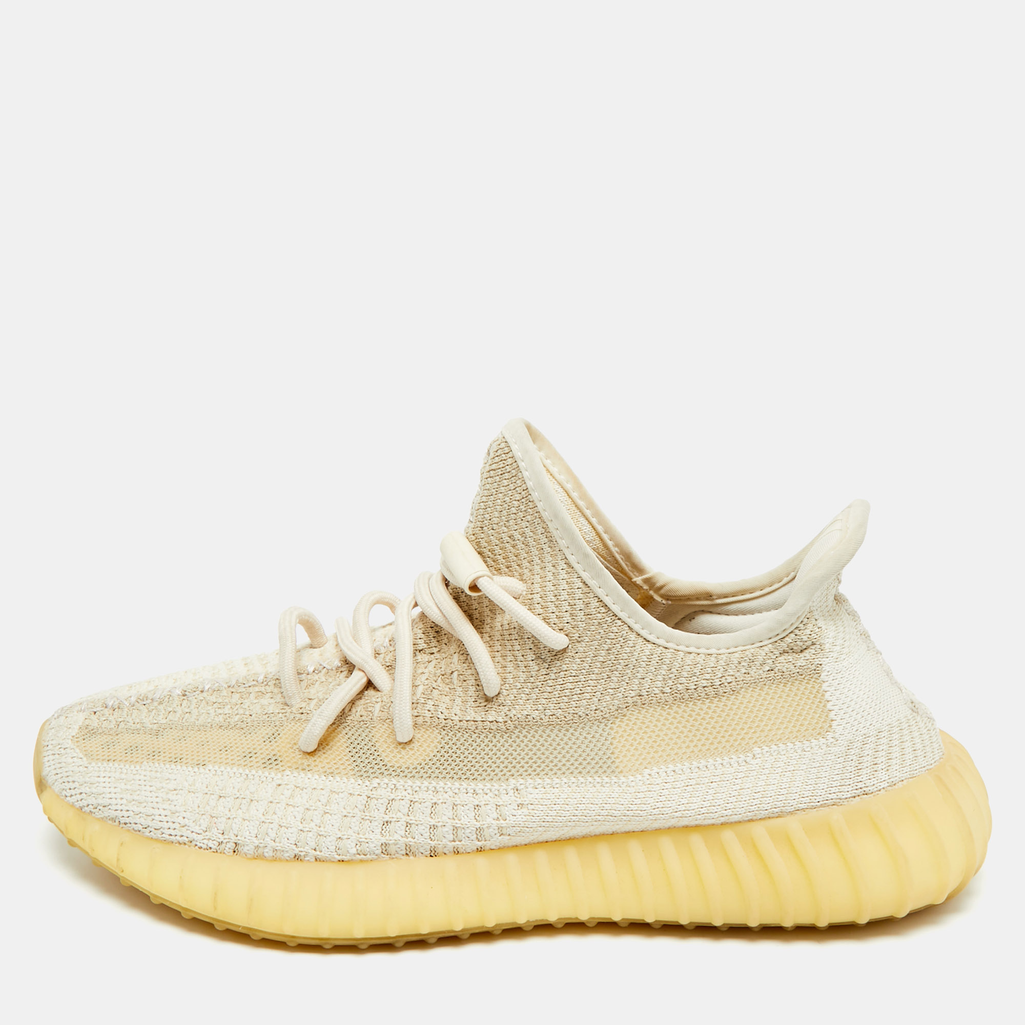 

Yeezy Boost 350 V2 Size  Two Tone Knit Fabric Natural Low Top Sneakers, White