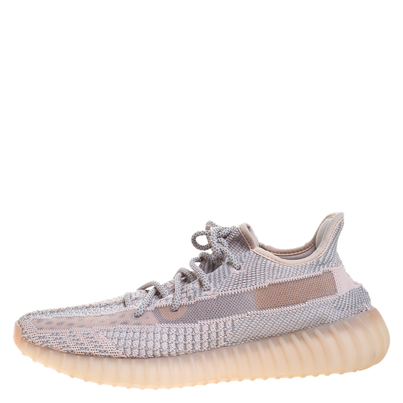 

Yeezy x Adidas Light Pink/Grey Knit Fabric Boost 350 V2 Synth Non-Reflective Sneakers Size