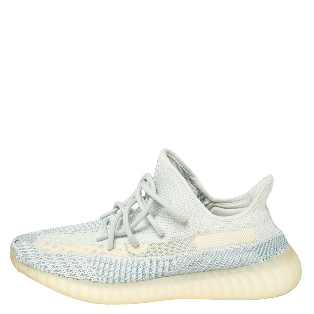 

Yeezy x Adidas White/Blue Cotton Knit Boost 350 V2 Cloud White Sneakers Size