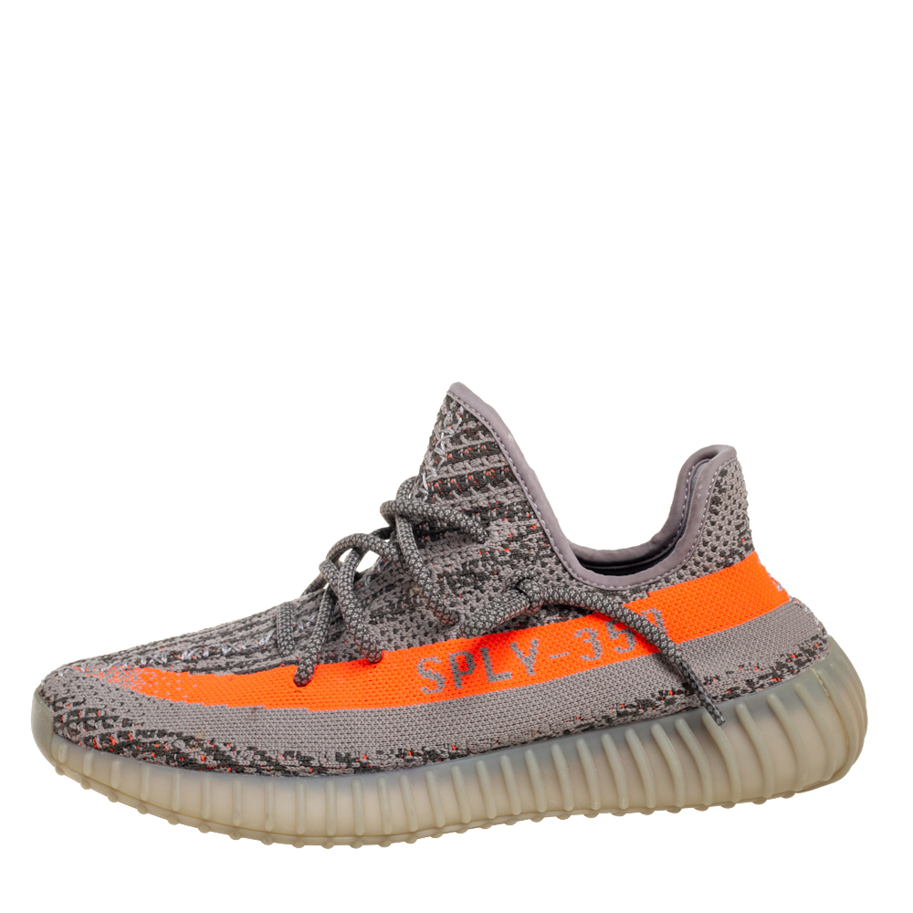 

Yeezy x Adidas Grey/Neon Orange Knit Fabric Boost 350 V2 Beluga Sneakers Size