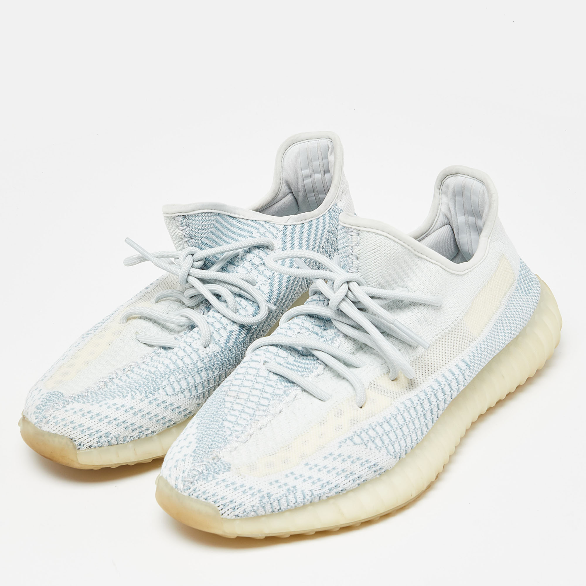 

Yeezy x Adidas Pale Green Knit Fabric Boost 350 V2 Cloud White Non Reflective Sneakers Size 46 2/3